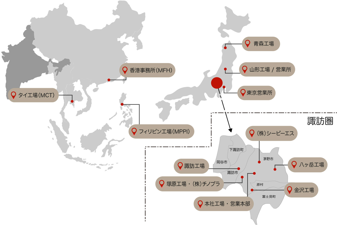 宮坂ゴム　グループ拠点マップ